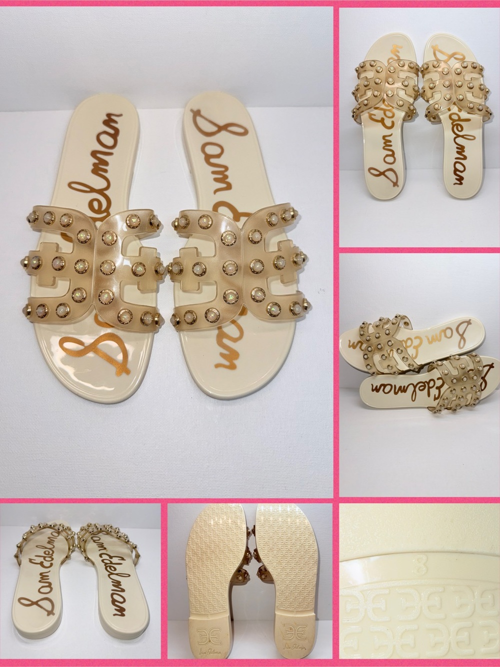 SAM EDELMAN Women Beige Studded Slide Sandals